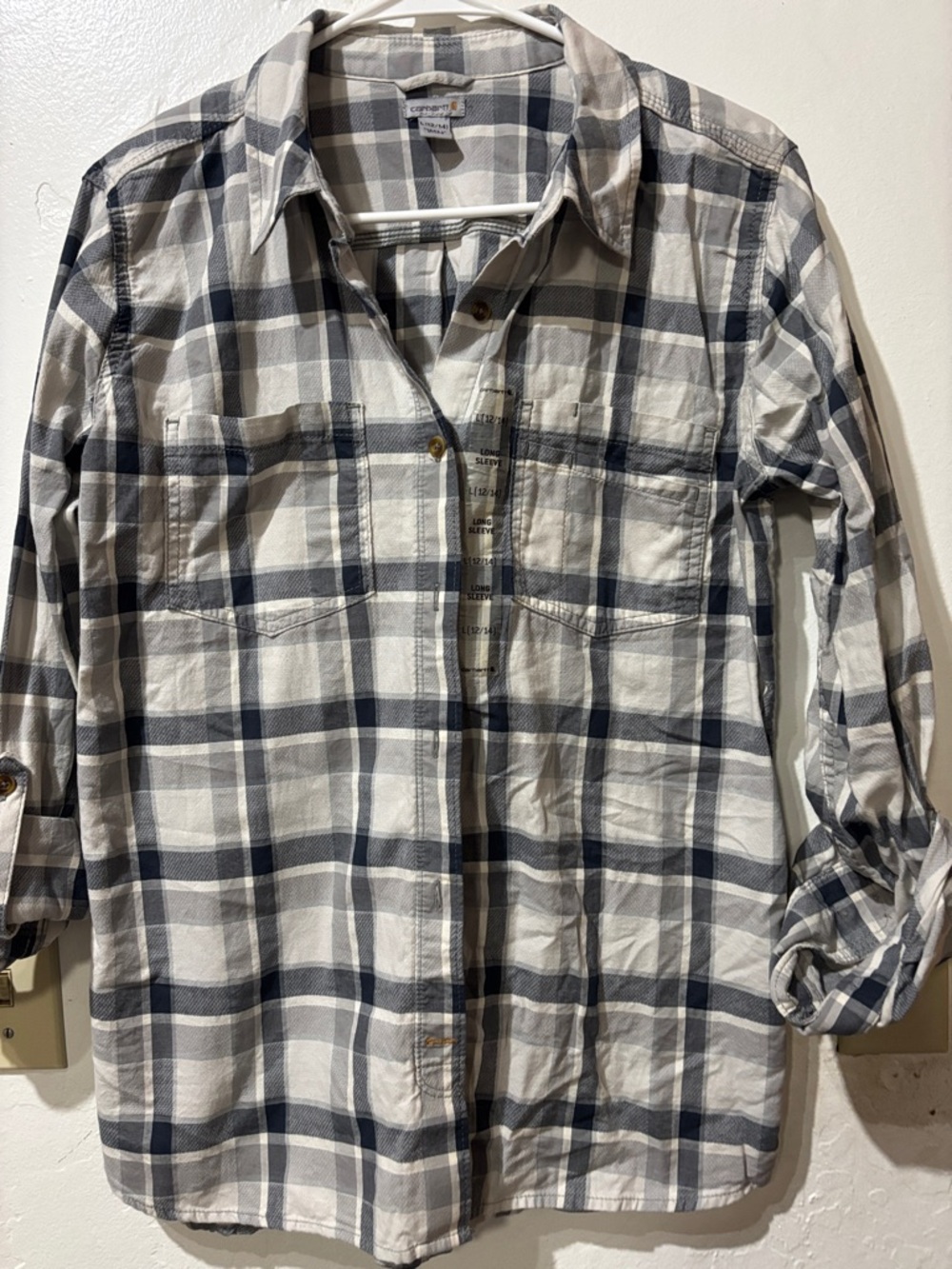 Carhartt Women's Plaid Button-Down Shirt in White, Navy & Gray